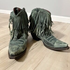 Redneck‎ Riviera Teal Suede Leather Fringe Cowgirl Boots Size 8